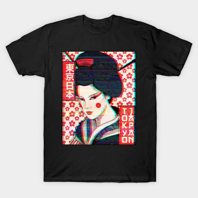 Geisha Tokyo Japan Vaporwave Aesthetic Vintage Gift T-Shirt by Alex21